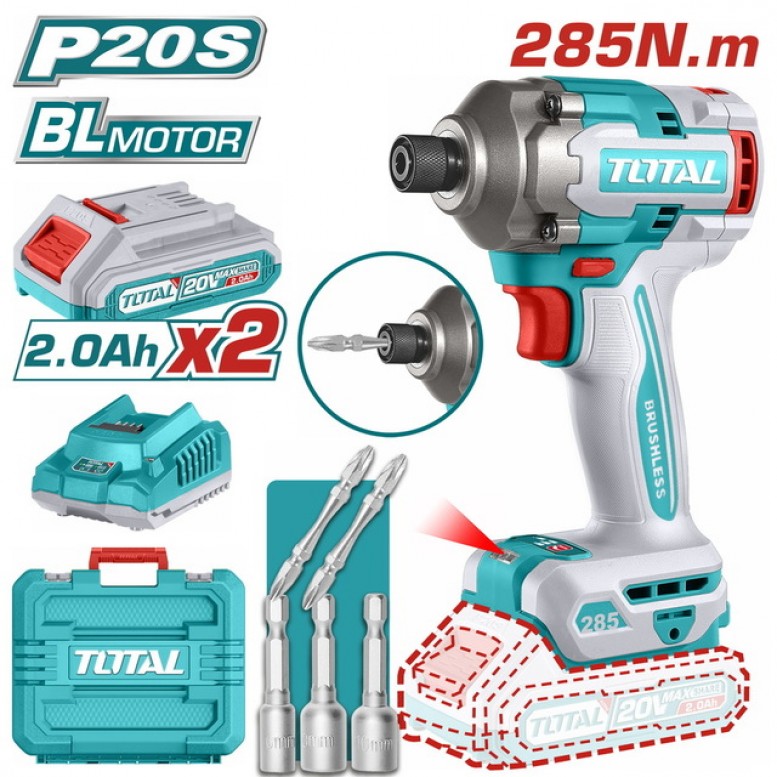 Total Παλμικό Κατσαβίδι Μπαταρίας Brushless 20V 2x2Ah TIRLI2028E Total Παλμικό Κατσαβίδι Μπαταρίας Brushless 20V 2x2Ah TIRLI2028E